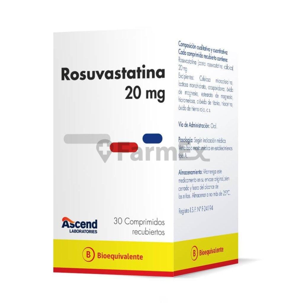Rosuvastatina 20 mg x 30 comprimidos Farmex-Fonasa-Persistente